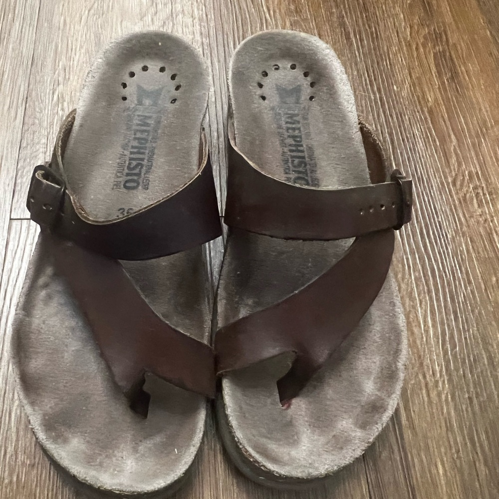 Mephisto Dark Brown leather Cross-Strap Sandals